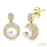 6 MM Cultured Pearl and 1/3 Ctw Single Cut Diamond Earrings in 14K Yellow Gold