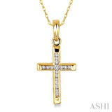 1/10 Ctw Single Cut Diamond Cross Pendant in 14K Yellow Gold with Chain