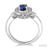 6x4 MM Oval Cut Sapphire and 1/5 Ctw Round Cut Diamond Ring in 14K White Gold