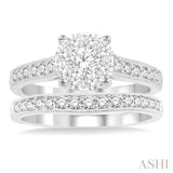 1 Ctw Diamond Wedding Set with 3/4 Ctw Lovebright Round Cut Engagement Ring and 1/4 Ctw Wedding Band in 14K White Gold