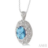 9x7  MM Oval Cut Blue Topaz and 1/50 ctw Single Cut Diamond Pendant in Sterling Silver with Chain