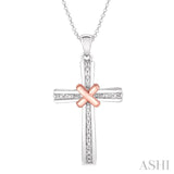 1/20 Ctw Single Cut Diamond Cross Pendant in Sterling Silver with Chain