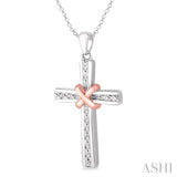 1/20 Ctw Single Cut Diamond Cross Pendant in Sterling Silver with Chain