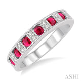 2.5 mm Round Cut Ruby and 1/10 Ctw Round Cut Diamond Precious Band in 14K White Gold