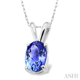 6x4 MM Oval Cut Tanzanite Pendant in 14K White Gold with Chain