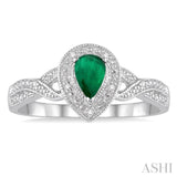 6x4  MM Pear Shape Emerald and 1/50 Ctw Round Cut Diamond Ring in Sterling Silver