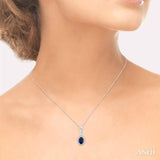 6x4 MM Oval Cut Sapphire and 1/10 Ctw Round Cut Diamond Pendant in 10K White Gold with Chain