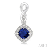 4x4 MM Cushion Shape Sapphire and 1/5 Ctw Round Cut Diamond Earrings in 10K White Gold