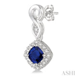 4x4 MM Cushion Shape Sapphire and 1/5 Ctw Round Cut Diamond Earrings in 10K White Gold