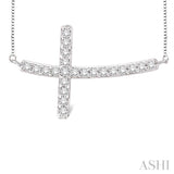 1/2 Ctw Round Cut Sideway Cross Pendant in 14K White Gold with Chain