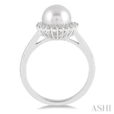 8x8 MM Cultured Pearl and 1/5 Ctw Round Cut Diamond Ring in 14K White Gold