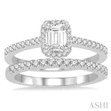 3/4 Ctw Diamond Bridal Set with 5/8 Ctw Emerald Cut Engagement Ring and 1/6 Ctw Wedding Band in 14K White Gold