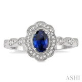 1/6 Ctw Oval Shape 6x4 MM Sapphire & Round Cut Diamond Precious Ring in 10K White Gold