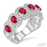 4x3 MM Oval Cut Ruby and 1/2 Ctw Round Cut Diamond Precious Ring in 14K White Gold