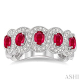 4x3 MM Oval Cut Ruby and 1/2 Ctw Round Cut Diamond Precious Ring in 14K White Gold