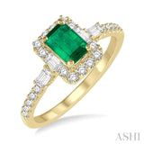 6x4 MM Octagon Cut Emerald and 1/2 Ctw Round Cut Diamond Precious Ring in 14K Yellow Gold