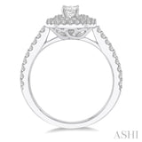 1/2 Ctw Diamond Ladies Engagement Ring with 1/4 Ct Emerald Cut Center Stone in 14K White Gold