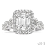 1 Ctw Baguette & Round Cut Fusion Diamond Ring in 14K White Gold