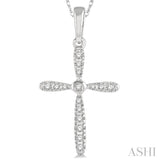 1/10 Ctw Cross Charm Round Cut Diamond Pendant in 10K White Gold