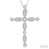 1/10 Ctw Marquise & Circular Mount Cross Charm Round Cut Diamond Pendant With Chain in 10K White Gold