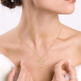 1/10 Ctw Extended Frame Marquise Cross Round Cut Diamond Pendant With Chain in 10K Yellow Gold