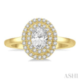 1/3 Ctw Oval Shape Round Cut Diamond Semi-Mount Engagement Ring in 14K Yellow and White Gold