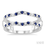 1/3 ctw Round Cut Diamond and 1.55MM Sapphire & Baguette Precious Insert Ring in 14K White Gold