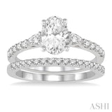 1 ctw Round, Pear & Oval Cut Diamond Wedding Set With 7/8 ctw Engagement Ring and 1/8 ctw Wedding Band in 14K White Gold