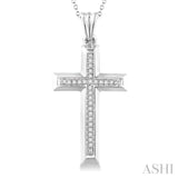 1/10 Ctw Single Cut Diamond Cross Pendant in Sterling Silver with Chain