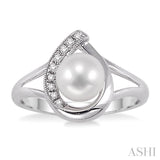 6.5 MM Cultured Pearl and 1/20 Ctw Single Cut Diamond Ring in Sterling Silver