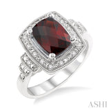 9x7 MM Cushion Shape Garnet and 1/10 Ctw Single Cut Diamond Ring in Sterling Silver