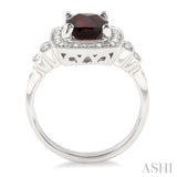 9x7 MM Cushion Shape Garnet and 1/10 Ctw Single Cut Diamond Ring in Sterling Silver