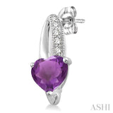 7x7  MM Heart Shape Amethyst and 1/20 ctw Single Cut Diamond Earrings in Sterling Silver