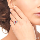 6x4 MM Emerald Shape Ruby and 1/4 Ctw Round and Baguette Cut Diamond Ring in 14K White Gold