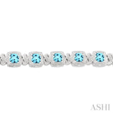 7x7  MM Cushion Shape Blue Topaz and 1/10 Ctw Single Cut Diamond Square Shape Bracelet in Sterling Silver