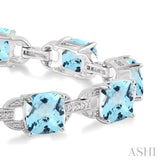 7x7  MM Cushion Shape Blue Topaz and 1/20 Ctw Round Cut Diamond Fashion Bracelet in Sterling Silver