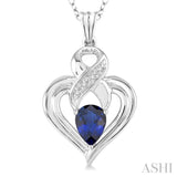 6x4  MM Pear Shape Sapphire and 1/50 Ctw Single Cut Diamond Pendant in Sterling Silver with Chain