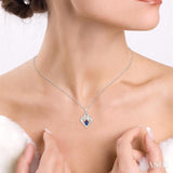 6x4  MM Pear Shape Sapphire and 1/50 Ctw Single Cut Diamond Pendant in Sterling Silver with Chain