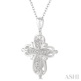 1/20 Ctw Round Cut Diamond Cross Pendant in Sterling Silver with Chain