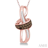 1/6 Ctw Twirl Entwined Baguette & Brown Diamond Pendant With Link Chain in 10K Rose Gold