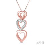 1/20 Ctw Triple Heart Link Round Cut Diamond Pendant With Link Chain in 10K Rose Gold