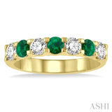 1/2 ctw Round Cut Diamond and 3.3MM Emerald Precious Wedding Band in 14K Yellow Gold