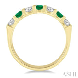 1/2 ctw Round Cut Diamond and 3.3MM Emerald Precious Wedding Band in 14K Yellow Gold