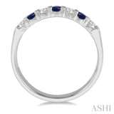 3/8 ctw Round Cut Diamond and 3MM Sapphire Precious Wedding Band in 14K White Gold