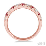 3/8 ctw Round Cut Diamond and 2.6MM Ruby Precious Wedding Band in 14K rose Gold