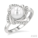 1/50 ctw Swirl Round Cut Diamond & 7x7 MM Cultured Pearl Ring in Sterling Silver