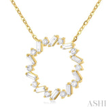 3/8 ctw Circle Baguette and Round Cut Diamond Scatter Pendant With Chain in 10K Yellow Gold