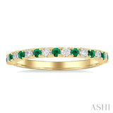 1/4 ctw Petite 1.80 MM Emerald and Round Cut Diamond Precious Stack Band in 10K Yellow Gold