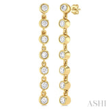 1/4 ctw Bezel Set Round Cut Diamond Long Tennis Earring in 14K Yellow Gold