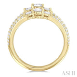 1 Ctw Triple Row Past, Present & Future Round Cut Diamond Wedding Band in 14K Yellow Gold